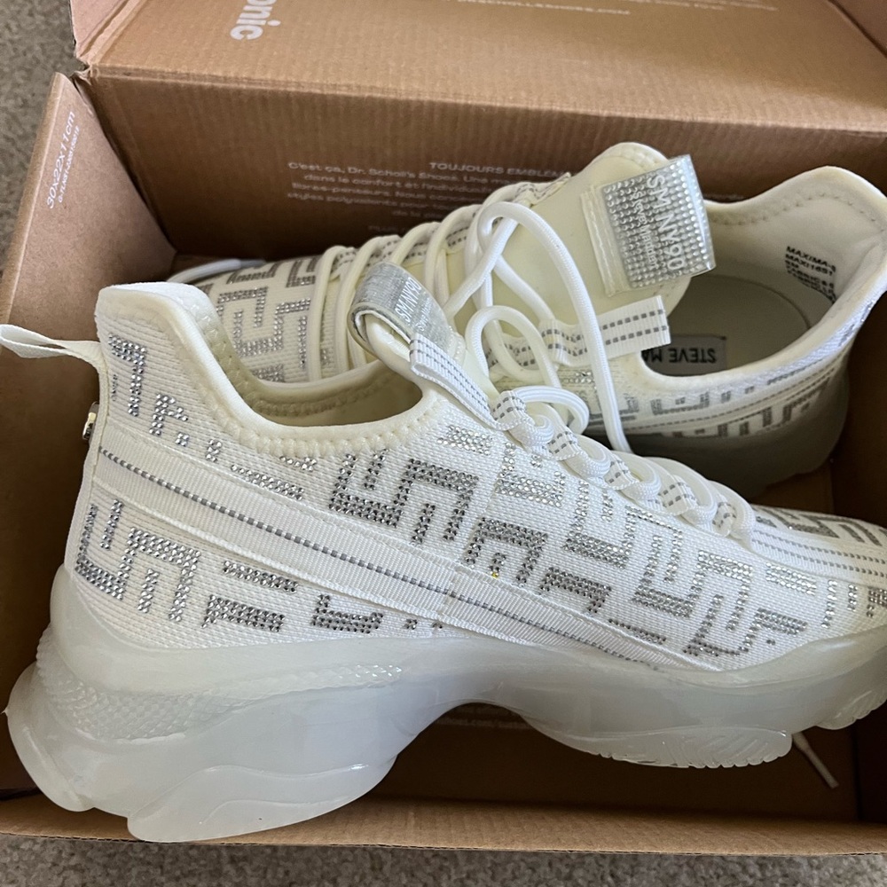 Steve Madden White Chunky Sneakers with Rhinestones Geometric Design